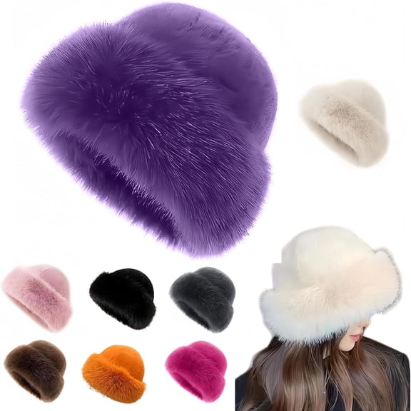2026New Women's Faux Fur Bucket Hat Plush Winter Hat with,Warm Fluffy Fisherman Cap for Cold Weather,Outdoor,Camping