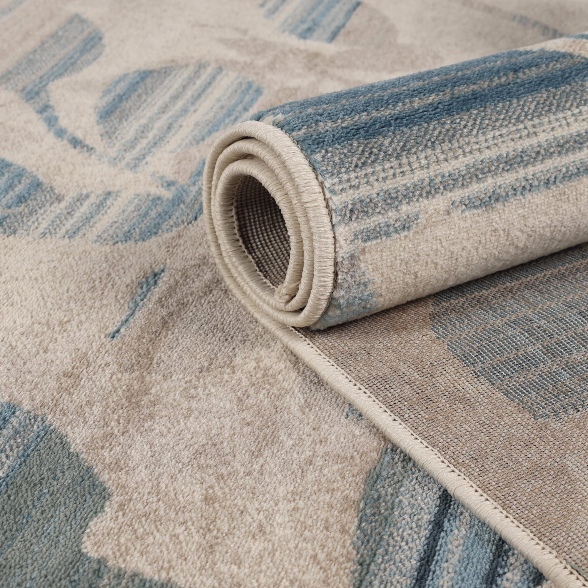 Superior Mahonia Leaf and Vine Indoor Area Rug, 5' x 8', Cream/ Blue