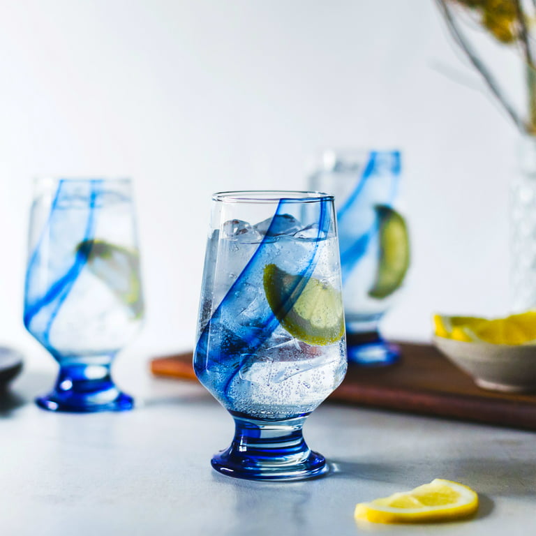 Set of 2 Libbey Libby Stem Wine Glass Classic Aqua Baby Blue Water Goblets  8”