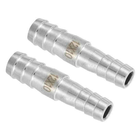 2Pcs 15/32" to 3/8" Hose Barb Reducer Pipe Fitting, 304 Stainless Steel Hose Pipe Fitting Sanitary Adapter for Vacuum Systems, Industrial Pipe Connections, Silver