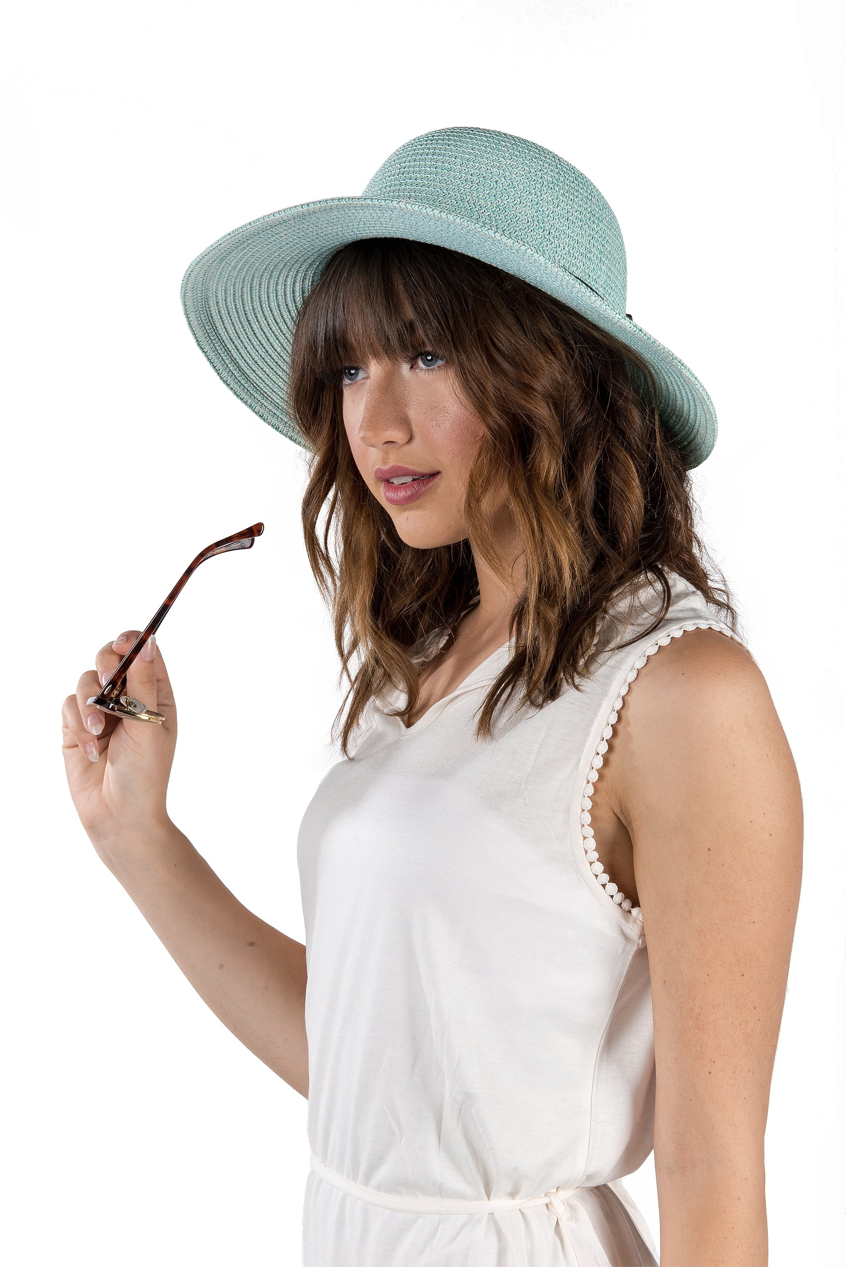 Straw Floppy Sun Hat with Ribbon Bow – Packable Collapsible Wide Brim Hat for Beach, Vacation & Outdoor Travel (Teal)