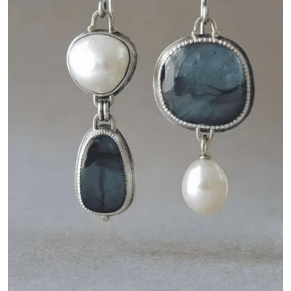 Vintage Blue Natural Stone & Pearl Earrings  For Women Fashion Jewelry