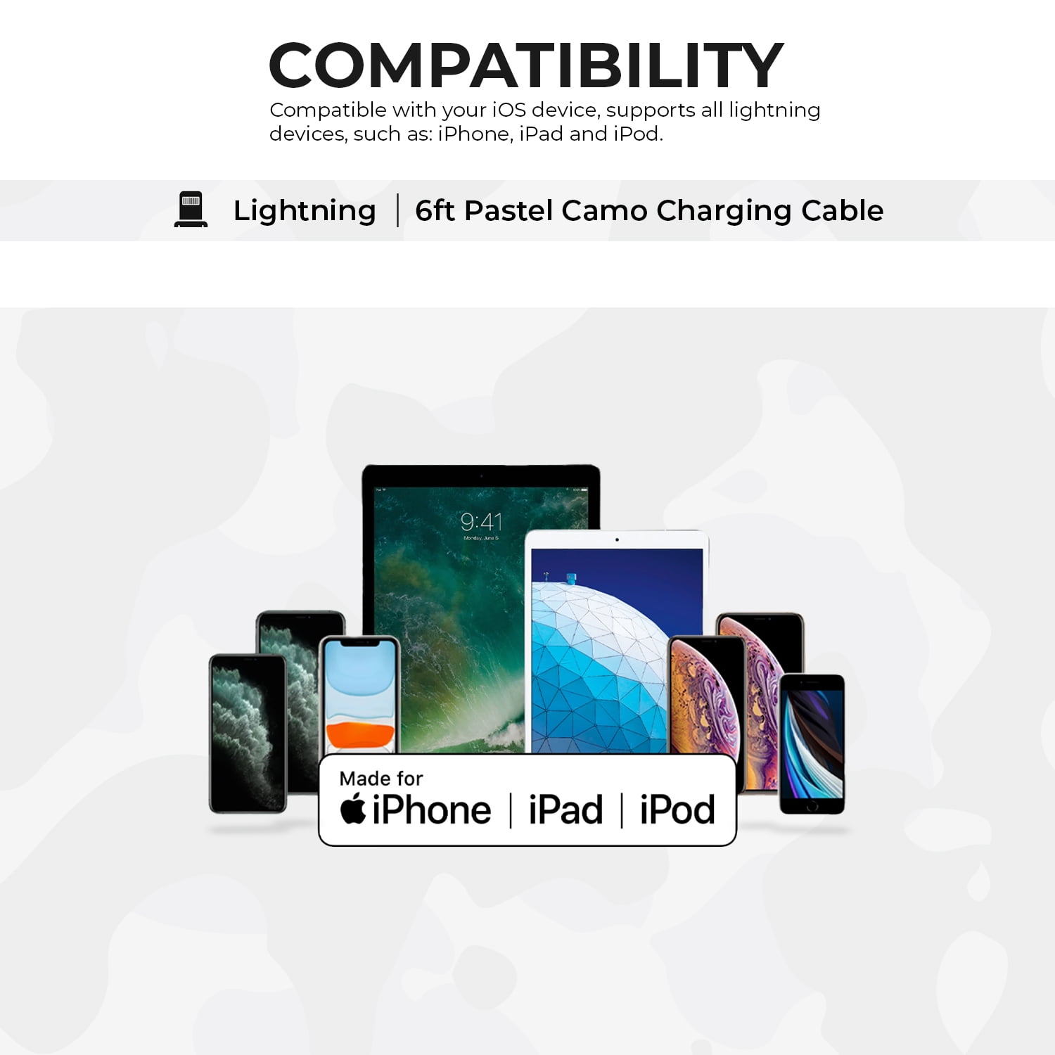 Liquipel Powertek Pastel Camo USB-A to Lightning - Black