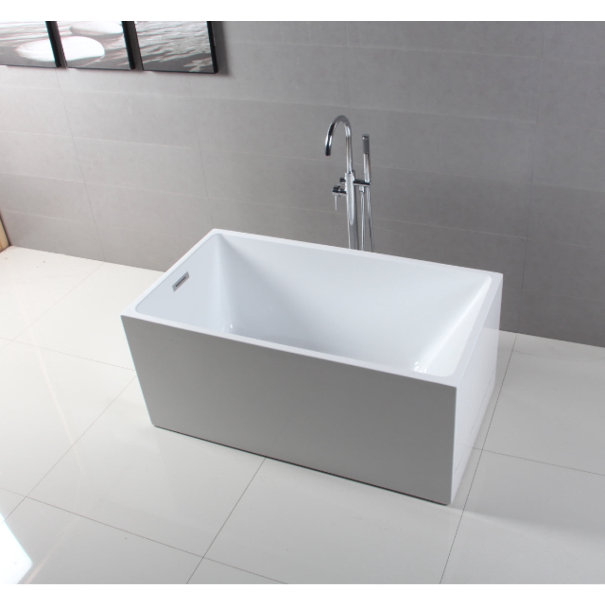 Kingston Brass VTSQ512823 51-Inch Acrylic Rectangular Double Ended Freestanding Tub with Drain in Glossy White