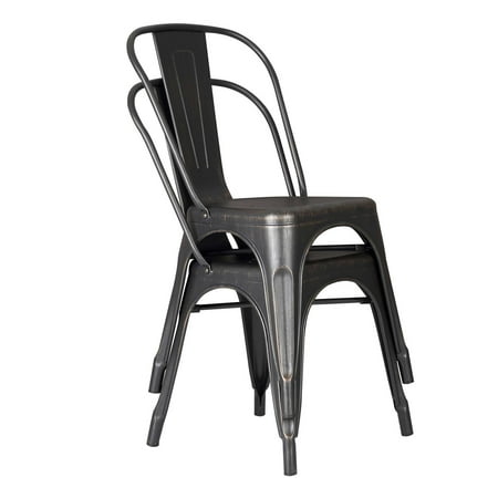 - Distressed Black Metal Dining Chair 18-inch Seat Height with Back, Set of 2