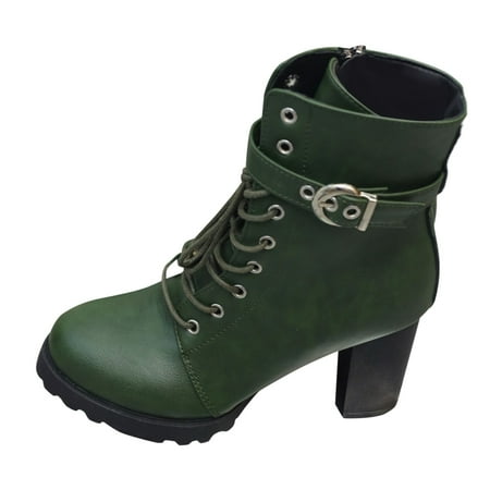 

Gubotare Women s Ankle Boots Women s Booties Round Toe Mid Heel Block Heel Lace Up Side Zipper Fashion Casual Pure Color Flock Shoes Boots for Women (Green 9)