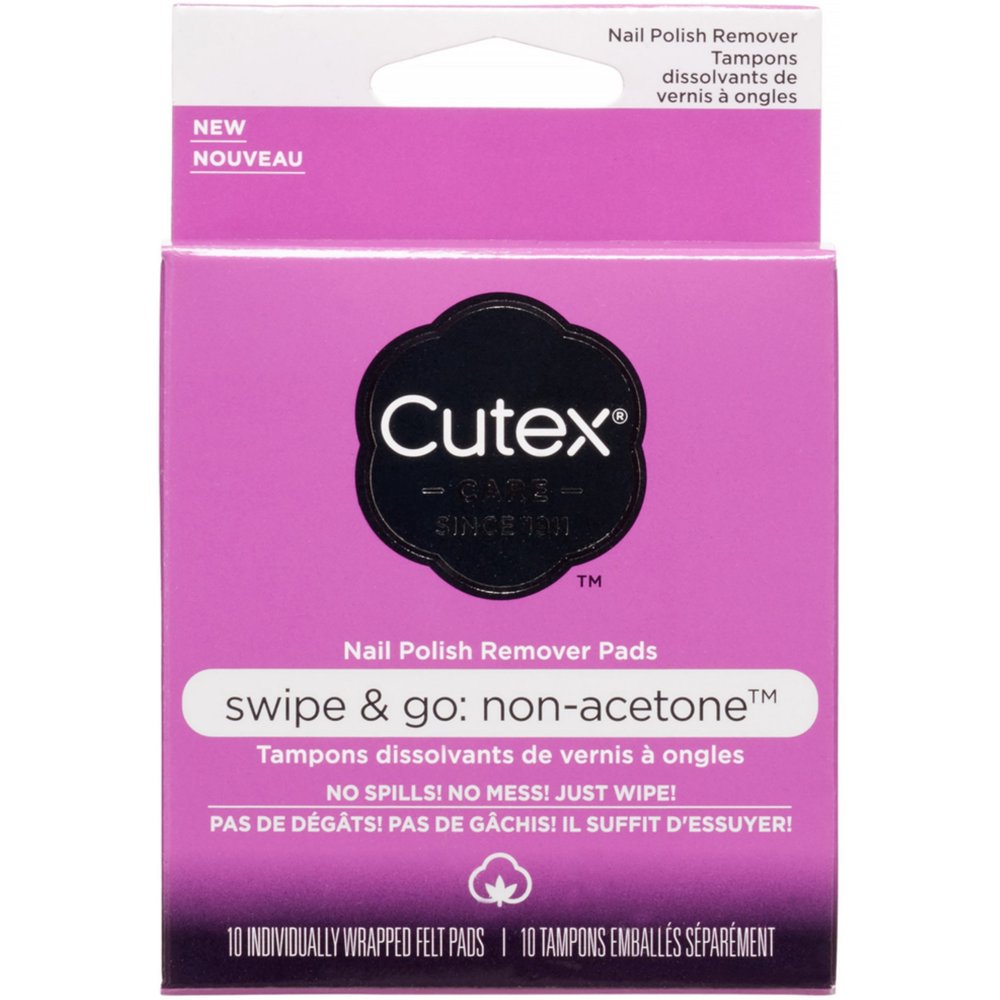 Cutex Swipe & Go NonAcetone Nail Polish Remover Pads, 10 Ct, 2 Pack