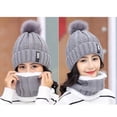 thumbnail image 3 of Visland Girls Winter Knitted Beanie Hat, Winter Hat Scarf Set for Women, Soft Stretch Warm Fleece Lined Ski Beanie Cap with Pompom, 3 of 4