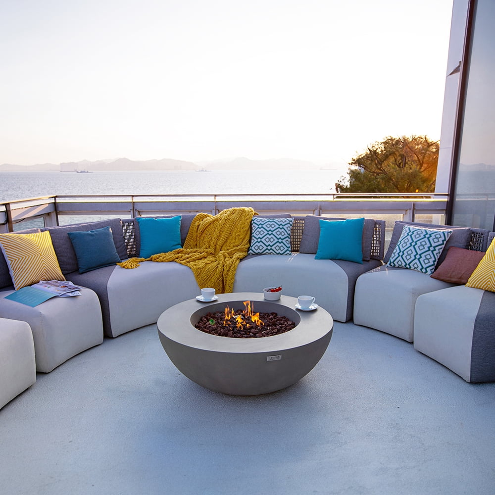 Elementi Lunar Gas Fire Pit for Outside Outdoor Fire Pit Table Smokeless Fire Pit Concrete Round Fire Bowl Patio Heater Fireplace 45000 BTUs - Grey, 42 x 42 Inches