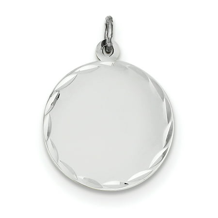 14k White Gold Etched .013 Gauge Engraveable Round Disc Pendant Charm Necklace Pearl Engravable