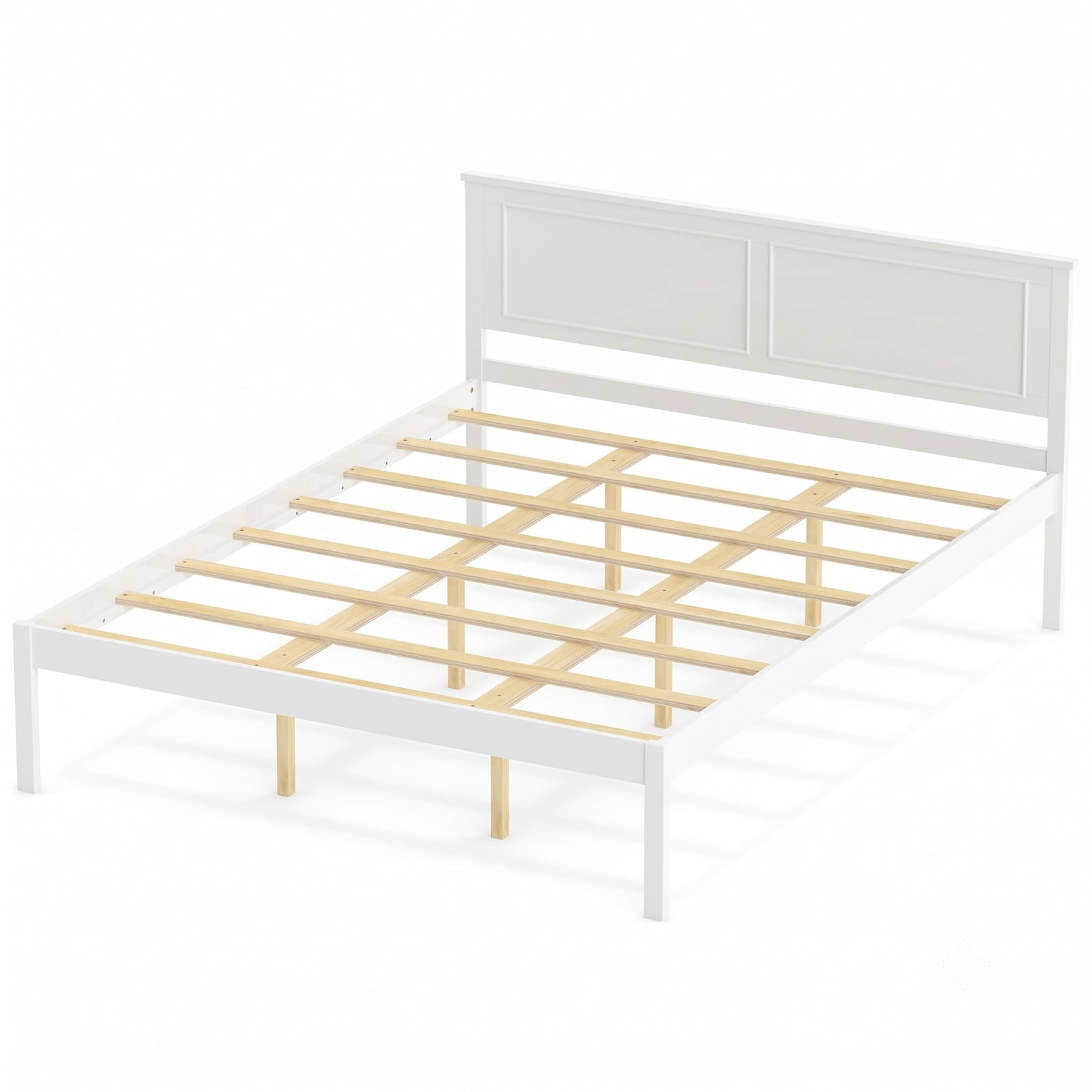 Furnibear Queen Size Farmhouse Wood Bed Frame Platform Bed with Paneled Headboard and Under Bed Storage for Bedroom Guest Room, White