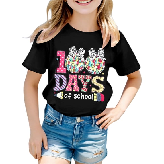 SGMVNU 100 Days of School Shirts for Boys Girls Tops for Girls Size 6 Casual Short Sleeve Crewneck Tees Basic T Shirt Kids Summer Clothes(Size 10-11 Years,Black)