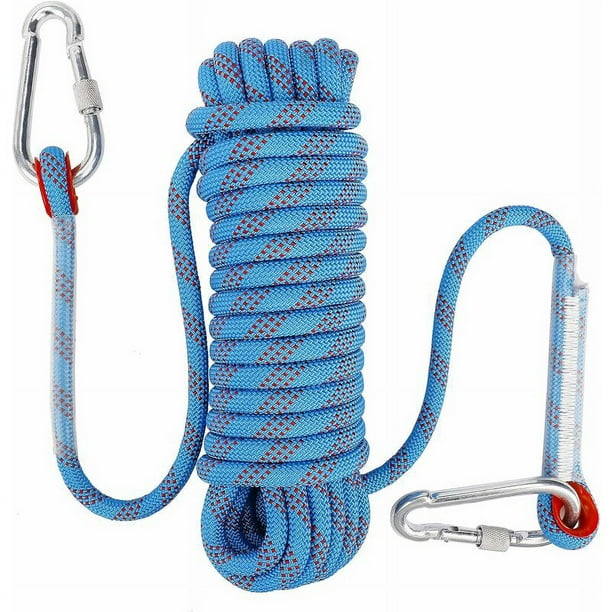 Cuerda de escalada con mosquetón de seguridad estático de 10 mm, poliéster, para montañismo y rescate, ideal para senderismo y montaña. 10 m.