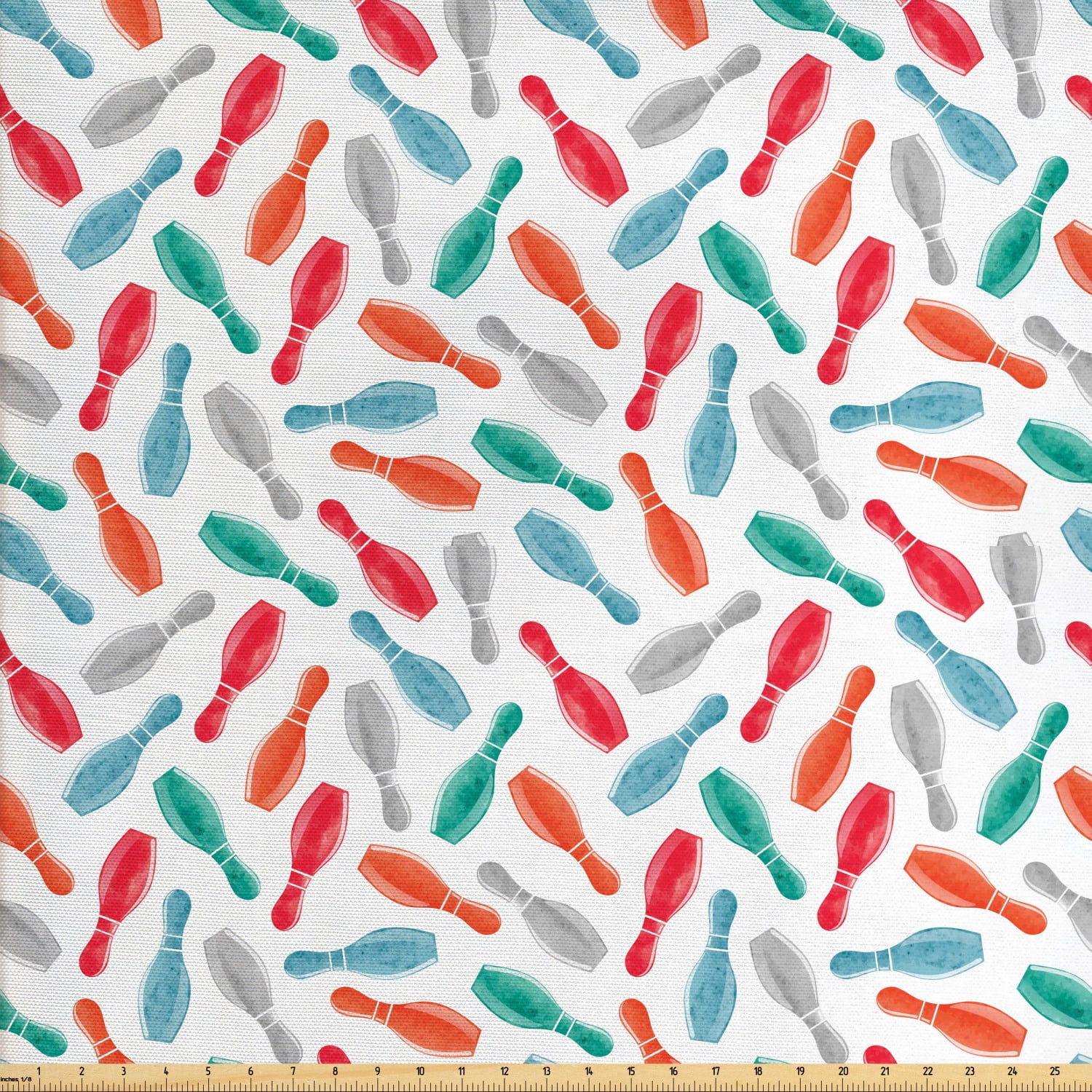 Bowling Fabric by The Yard, Colorful Pins Bowling Club Sports Equipment