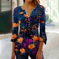 thumbnail image 2 of CYMMPU Tunic Tops Button V Neck Flare Sleeve Blouses for Women Dressy Casual Summer Fashion Shirts Spring Tops 3/4 Sleeve Flower Pattern Loose Fit Pleated Dressy T-Shirts L, 2 of 5