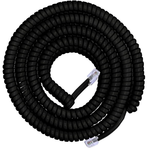 Power Gear 25ft Coiled Telephone Cord, 4 Pack, Black, 46082