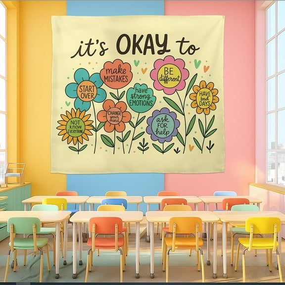 ViciArt It’s Okay To Wall Tapestry – 30"x40" Polyester Positive Mental Health Classroom & Therapy Decor