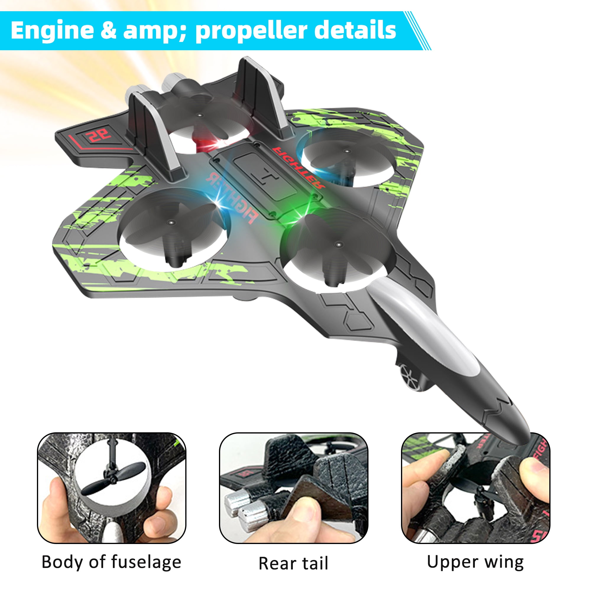 RC Plane Radio Control Helicopter 2.4GHZ Remote Control Airplane 360°Flip Jet Fighter with LED Lights Foam RC Airplanes Helicopter Toy for Kids, Spinning Drone