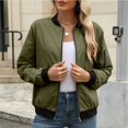 thumbnail image 2 of WTOBBY Women's Zipper Pocket Jacket Long Sleeve Solid Color Lightweight Outerwear Casual Loose Fit Comfortable Street Style with Front Pockets for Spring Fall Daily Wear,Army Green L, 2 of 6