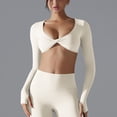 thumbnail image 6 of Miqool Long Sleeve Crop Tops for Women Twist Front Workout Yoga Shirts Pilates Ballet T Shirt Fitness Running Gym Basic Slim Fitted Tee, 6 of 9