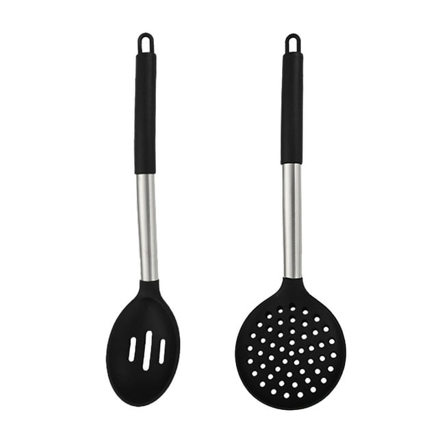 Utensilios de cocina resistentes al calor, juego de utensilios de silicona inoxidable para utensilios de cocina antiadherentes, aptos para lavavajillas