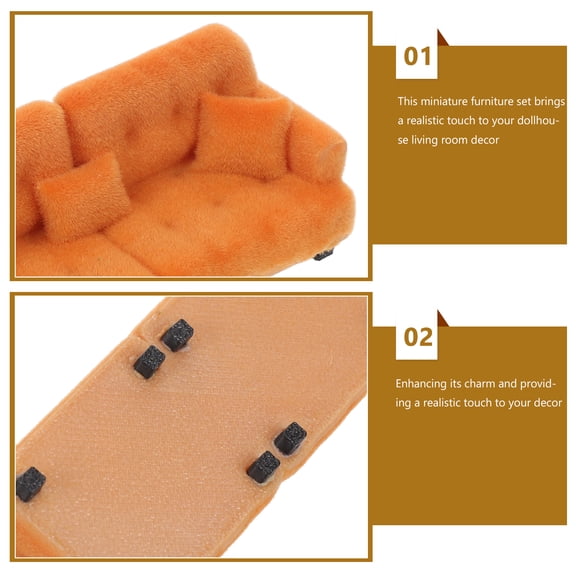 ELAYARD Brown Miniature Sofa for Dollhouse Soft Plastic Flocking Decorative Furniture Perfect for Living Room 1/30 Scale