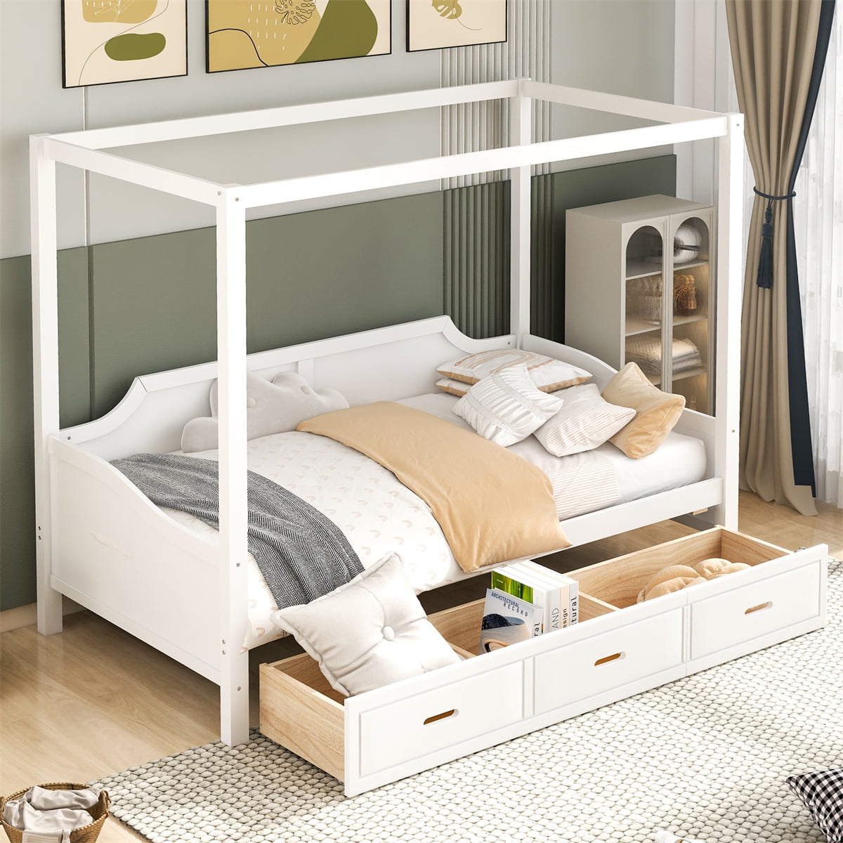 Modern Twin Size Canopy Daybed with 3 in 1 Drawers, Kuwait Ubuy