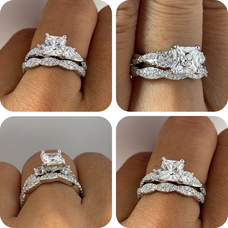 SFTING Sterling Silver CZ Engagement Ring, Princess Cut, Size 7 photo 3