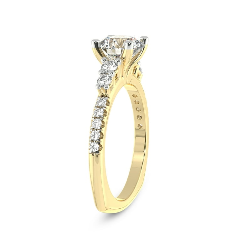 2 ctw Round Lab Grown Diamond Graduated Engagement Ring 14K Yellow Gold FG, VS2+