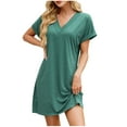 thumbnail image 2 of Summer Dresses for Women V-Neck Short Sleeve Sundresses Solid Color Casual Beach Everyday Vacation T-Shirt Loose Dress, 2 of 7