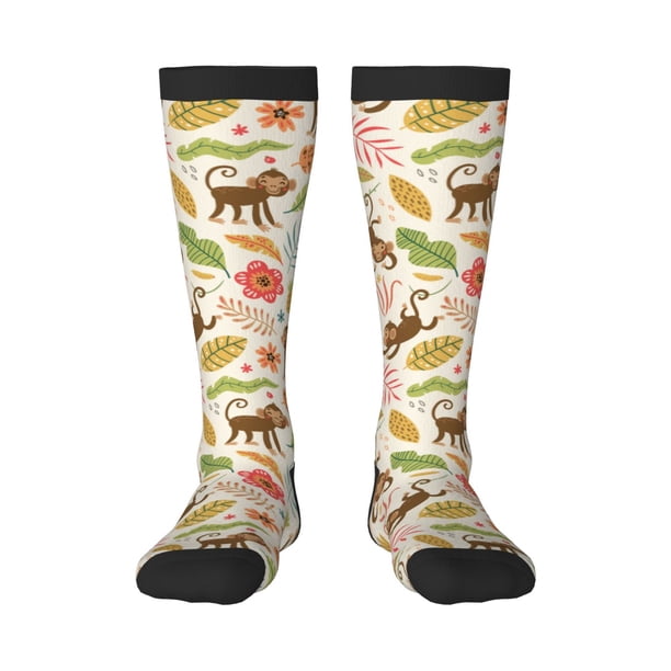 Fotbe Monkeys in the Jungle Calcetas Divertidas Estampadas para Hombre y Mujer, Calcetas de Algodón hasta la Rodilla para Caminar, Correr, Enfermería y Embarazo