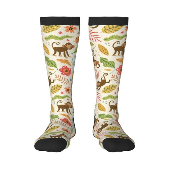 Wukai Monkeys dans la Jungle pour Bas de Couleur Contrastée, Chaussettes Longues de Sport Entraînement Physique Adulte, Unisexe