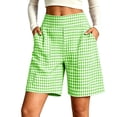 thumbnail image 2 of Karymi Women's Shorts High Waist Gingham Bermuda Shorts, Back Elastic Waist Wide Leg Plaid Casual Shorts with Side Pockets, Summer Beach Vacation Shorts Summer Outfits, 2 of 6