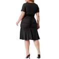 thumbnail image 3 of Unique Bargains Robe Grande Taille pour Femmes Col en V Manches Courtes Robes Froncées Pailletées Noir 2X, 3 of 5