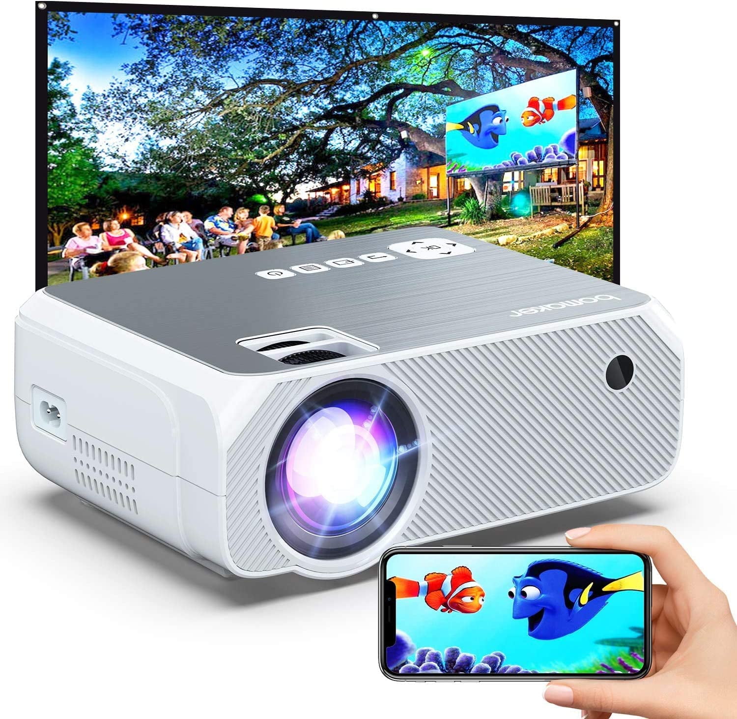 BOMAKER Portable HDMI Projector for Home Office Outdoor Theater, Smart