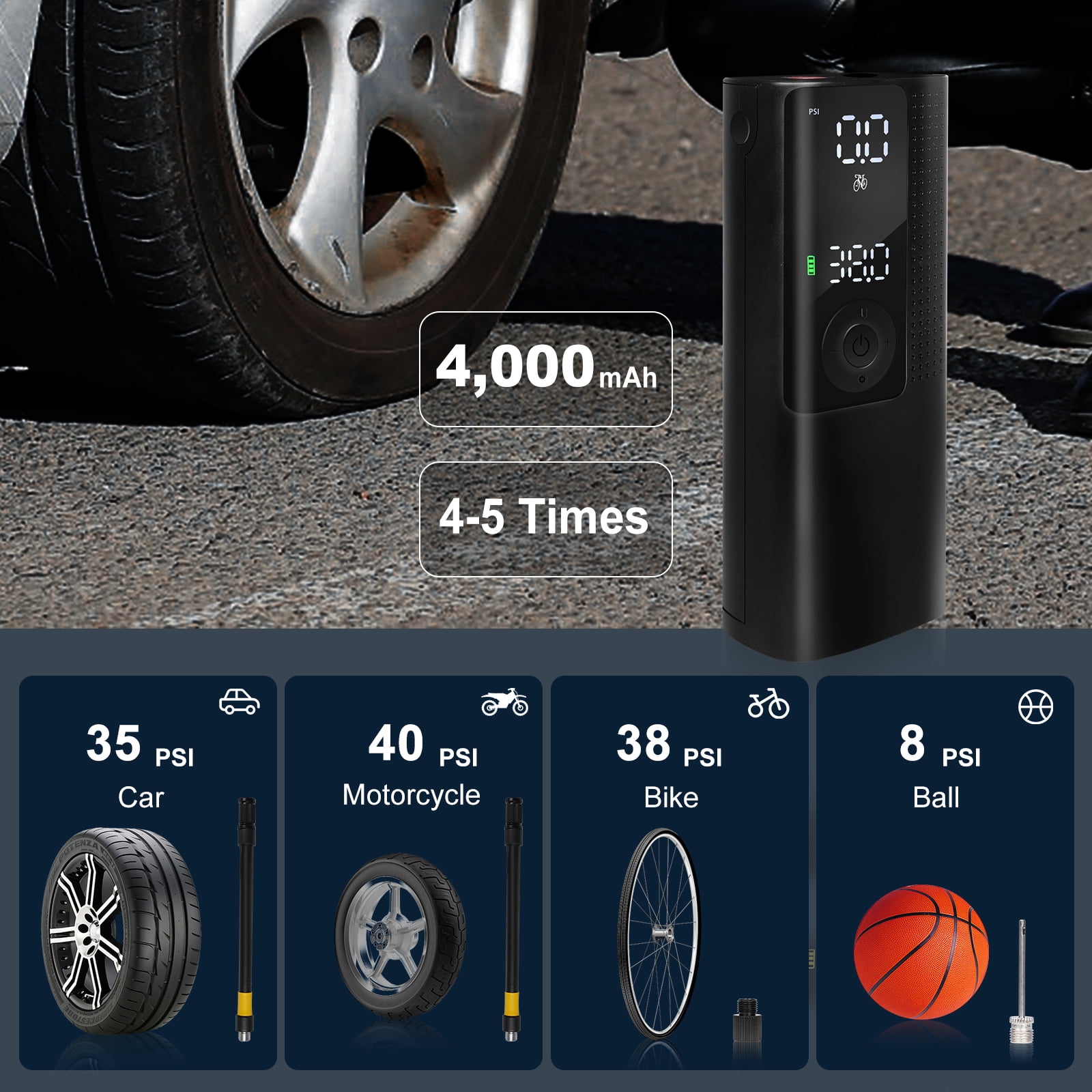 UABRLA Portable Air Compressor Tire Inflator,Tire Pump Car Tire Inflator with Digital Pressure Gauge, Fast Inflation, Auto Tire Pump for Car Tires, Motorcycles, Bikes or Balls