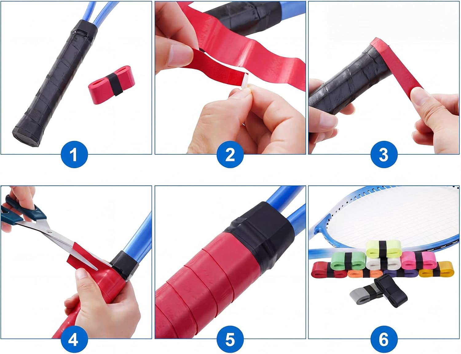 12 Pieces Tennis Racket Grip Tape, Badminton Racket Overgrip, Absorbent Non Slip Overgrip Replacement for Tennis, Badminton, Squash, Padel Rackets