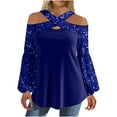 thumbnail image 2 of Aboser Off the Shoulder Blouses for Women Sparkly Sequin Tops Cocktail Party Night Shirts Dressy Shiny Long Sleeve Blouse Trendy Criss Cross Tunic Tops, 2 of 7