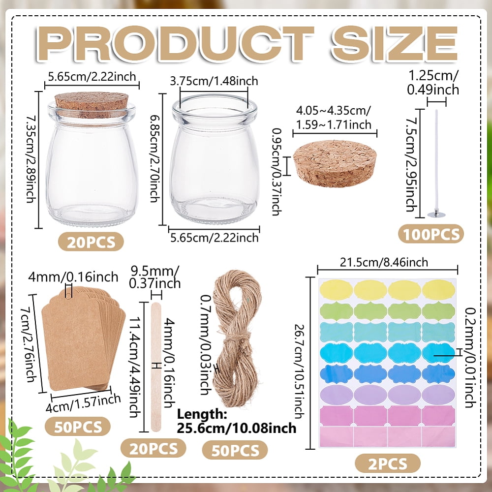 DIY Candle Making Kits including 2 Sheets PVC Blank Self-Adhesive Stickers Paper Blank Gift Tags 20Pcs Glass Wishing Bottles