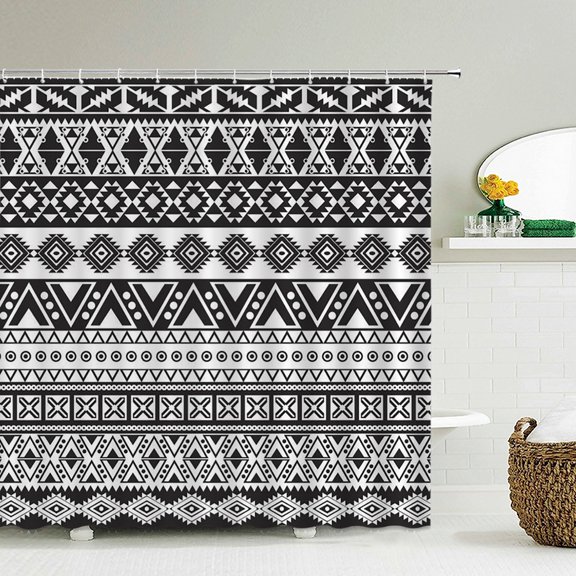 Bohemian Striped Shower Curtain Boho Print Design Aesthetic Bathroom Home r Wash