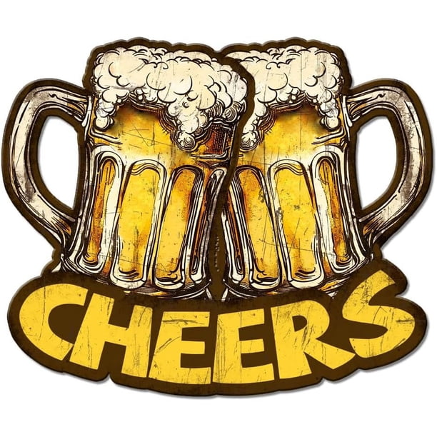 Letrero de hojalata vintage de cerveza, placa de metal con texto "Cheers", letrero decorativo de hojalata para pared, para el hogar, cocina, restaurante, cafetería, club, bar.