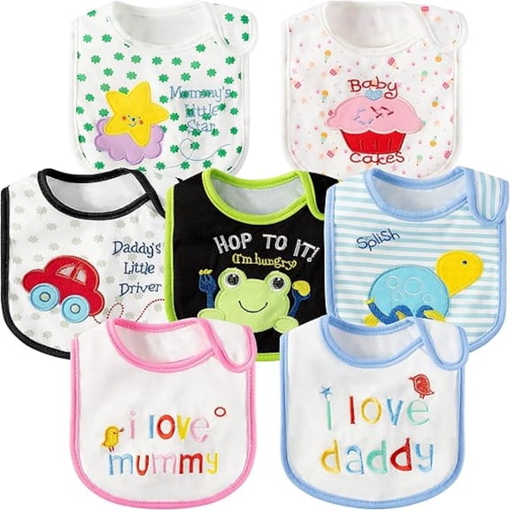 Laffact Cotton Baby Bib, Waterproof, 7Pack, Infant Teething