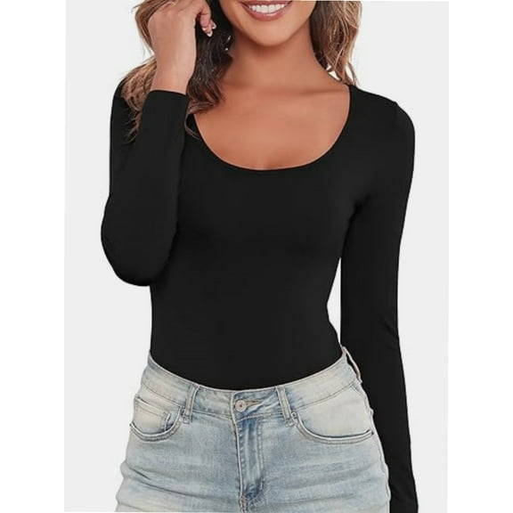 Women's Long Sleeve T-Shirt Scoop Neck Slim Fit Stretchy Layer T Shirts Tops