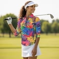 thumbnail image 4 of Uorisanigo Colorful Palm Leaves Womens Moisture Wicking Casual Tennis Activewear Comfortable Breathable Athletic Polo Workout Tops 3/4 Sleeve Fashion Outing Wear for Women Size M, 4 of 7