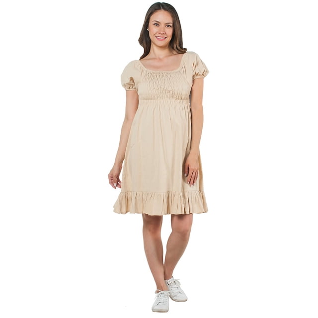 Vestido Maternidad Mujer Algodón Fresco Cómodo Vestido Embarazo Primavera Casual Amplio Color Beige
