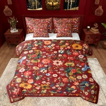 Feelyou Red Rustic Flower Bedding Comforter Set 7pcs, Western Plant Botanical Queen Bedding Sets, Hippie Bohemian Mandala Reversible Queen Sheet Sets, Luxury Bedroom Decor