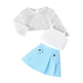 thumbnail image 2 of Placlothes Cute tops and skirt for girls 3 piece outfits little girls and big girls summer fall skirt outfits sets Solid Blue birthday kids Size 12 Months, 2 of 3