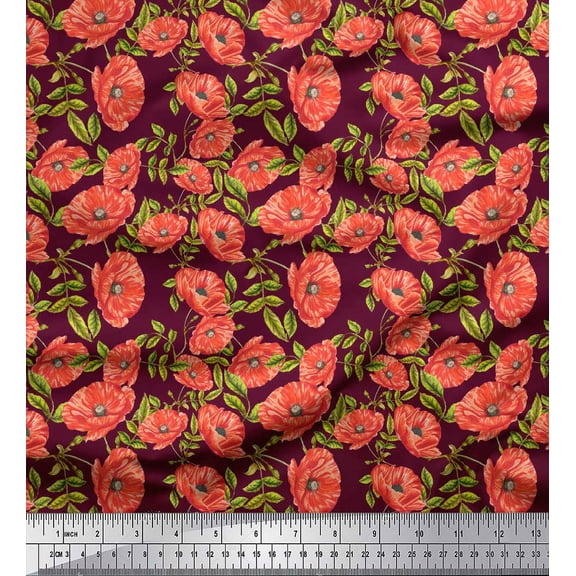 Soimoi Purple Cotton Duck Fabric Leaves & Floral Print Fabric by Yard 42 Inch Wide