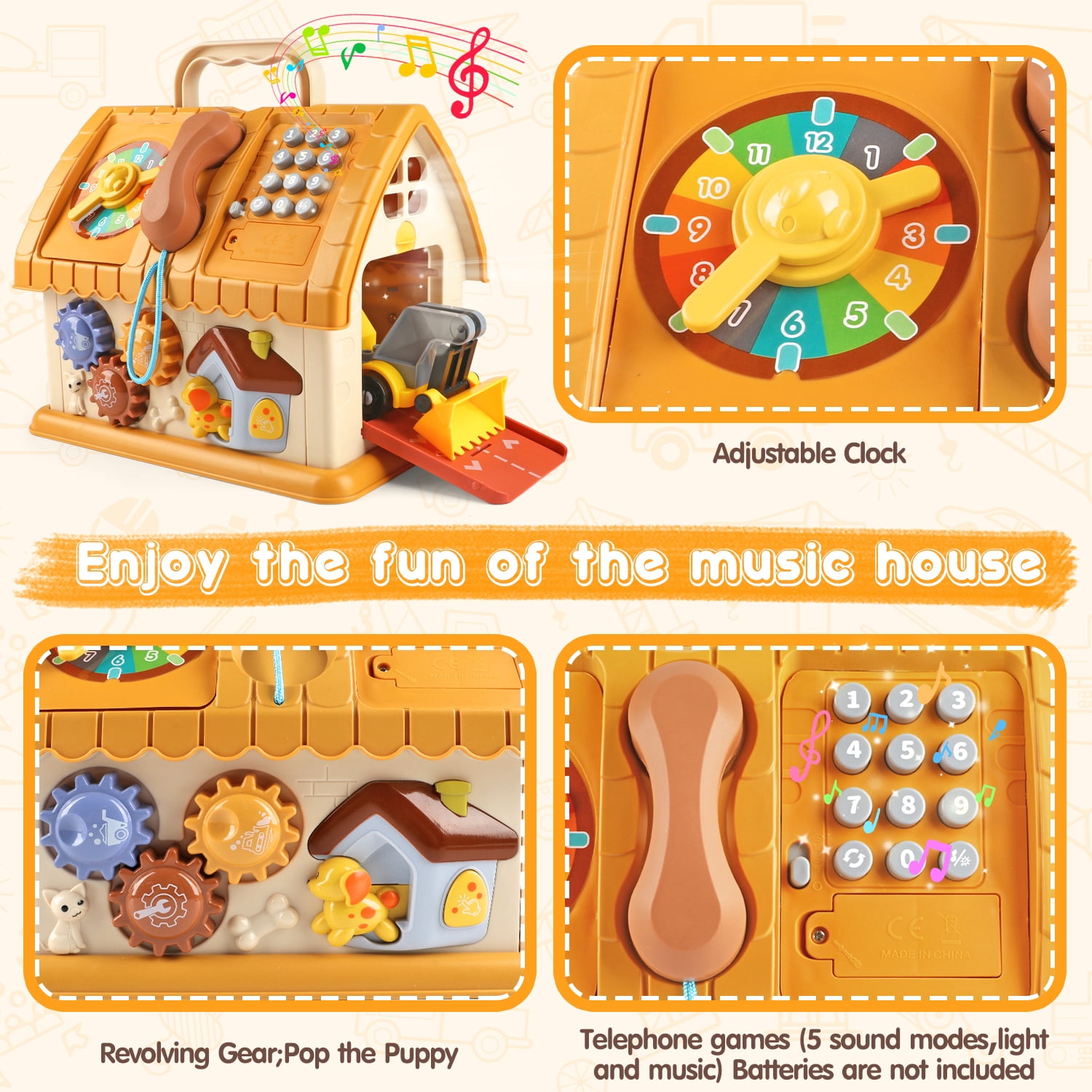 Huge Wave Toddler Montessori Toys for 1+ Year Old, 8-in-1 Multi-Functional Learning House, with 4 Building Cars and Map, Sound & Light Early Educational Kids Christmas Gifts