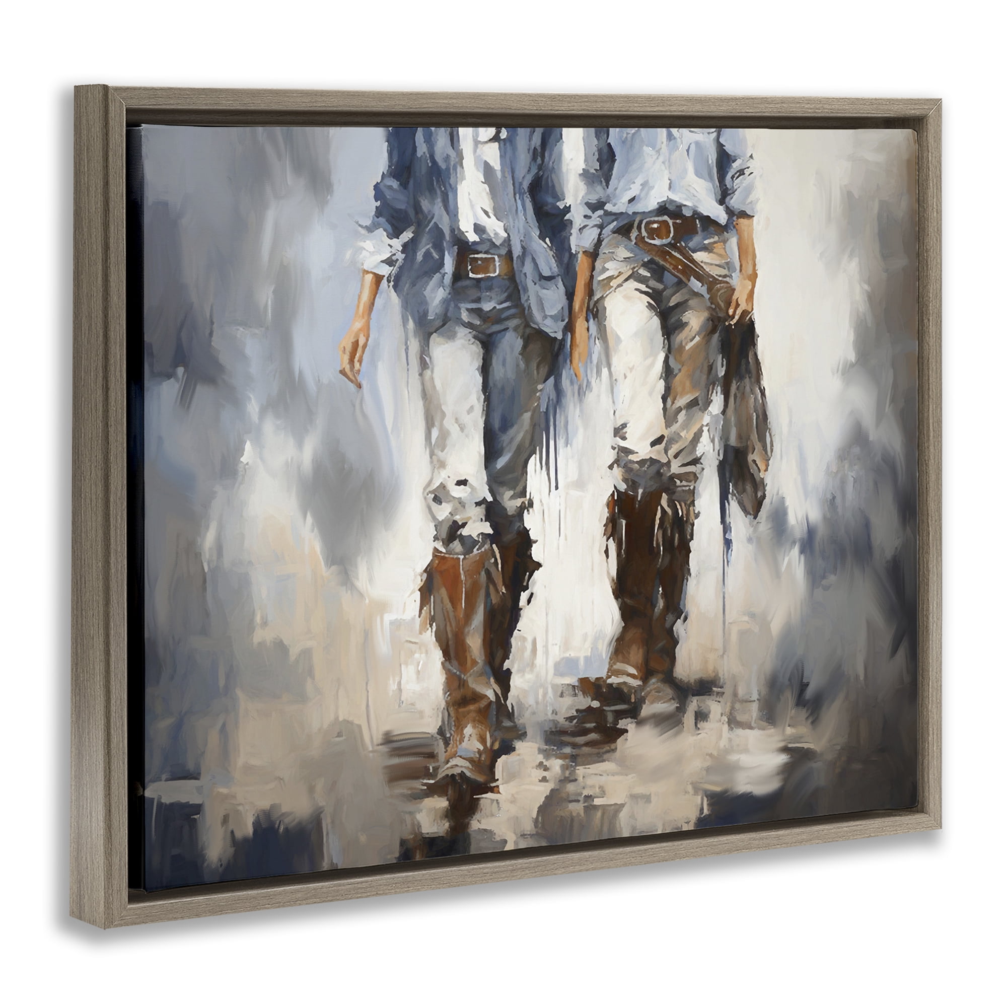 Stupell Industries Romantic Cowboy Boots Novelty Painting Brown Floater Framed Canvas Art Print Wall Art, 31 x 25